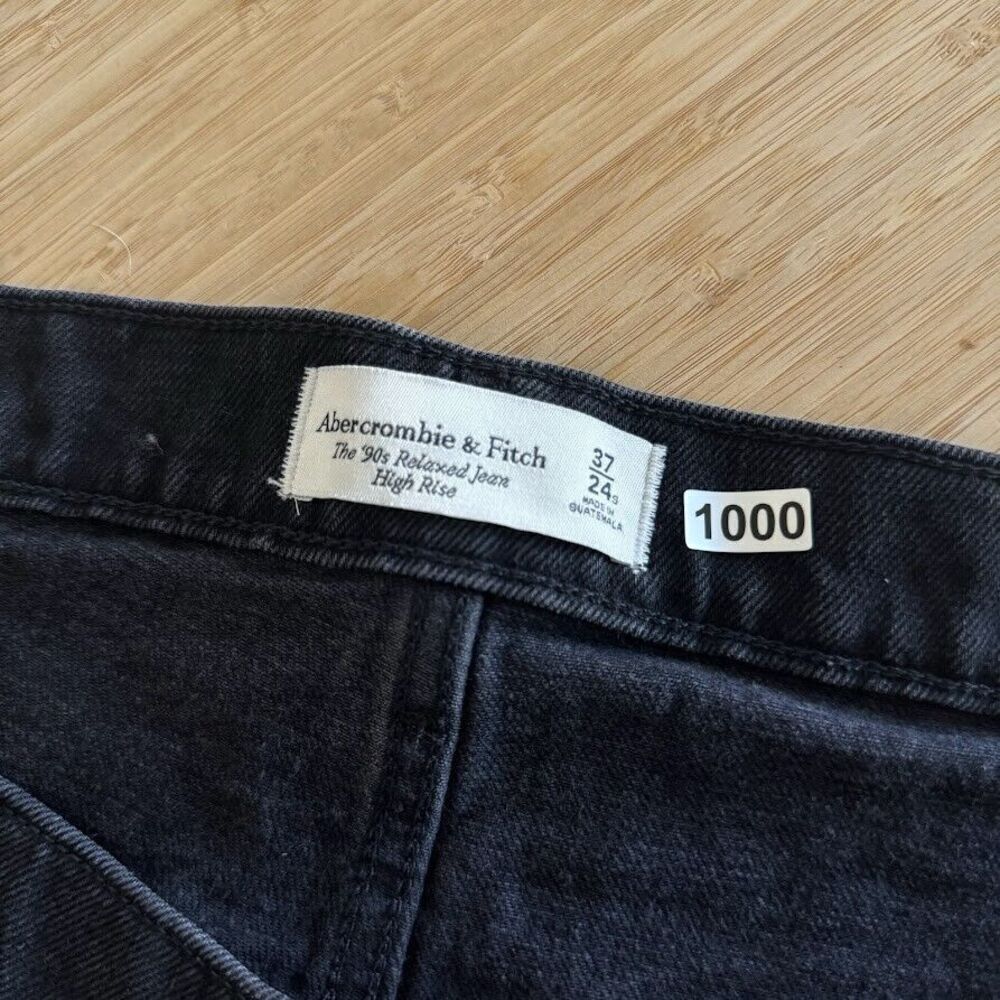 Abercrombie & Fitch Jeans 37/24s SHORT 90s Relaxed Wide Leg Black Ankle Slit - Picture 4 of 13